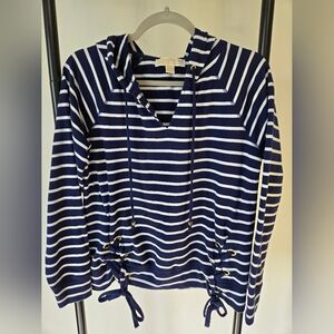 Michael Kors Size SMALL Navy & White Striped Pullover Hoodie Sweater